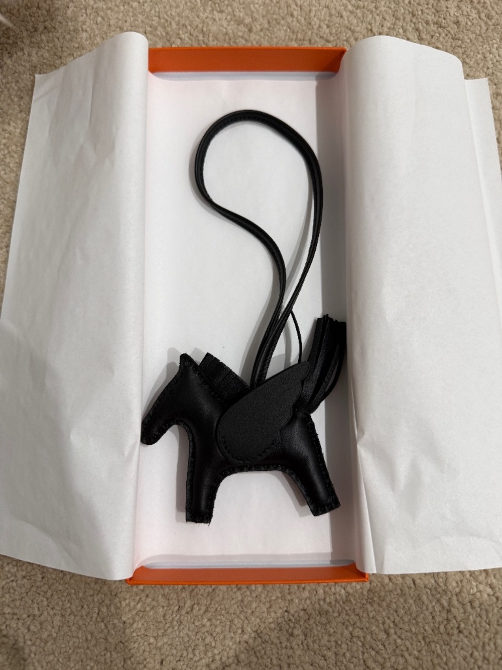 Brand New Hermès So Black Pegase Rodeo Charm PM Size - All Black Horse w/Wings